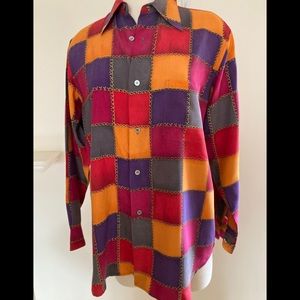 Equipment Patchwork Silk Blouse. M
